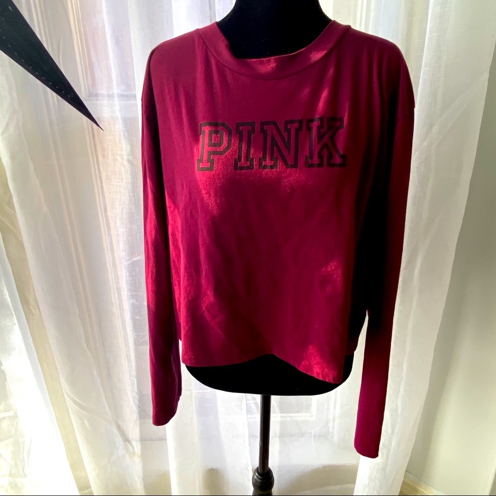 Pink maroon crop top T-shirt long sleeve large